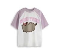 Pusheen Camiseta Girls Raglan | Camiseta gráfica de Manga Corta de Dos Tonos Good Vibes para niños | Internet Cat Kitten Cool College Style Apparel Top | Lindo Regalo de mercancía