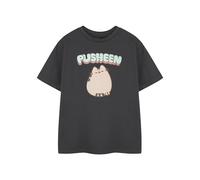 Pusheen Camiseta Manga Corta Gris Niña | Camiseta ruborizada con gráfico de Dibujos Animados para niños | Top de Ropa con Cuello Redondo y Lindo Gato para niños