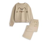 Pusheen Conjunto de sudadera y joggers para niña | Suéter y pantalones con estampado gráfico de cara del personaje Pusheen grande para niños en beige