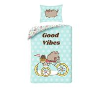 Pusheen Good Vibes Funda Nórdica Cama 90 140x200 + Funda Almohada 65x65 | Ropa de cama reversible | Algodón natural transpirable | Licencia oficial | Ado & adulto | Regalo | Lavable a máquina