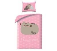 Pusheen I Loaf You Funda Nórdica Cama 90 140x200 + Funda Almohada Rosa | Ropa de cama reversible individual | Abrazo tierno en familia de gatos | Licencia Pusheen oficial