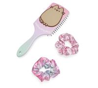 Pusheen Juego de cepillo para el cabello y coletero para mujer | Cepillo de paleta y pompón con estampado integral para adultos con gato 3D | Cepillo Cojín Desenredante Multicolor y Banda