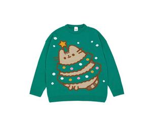 Pusheen Suéter Verde de Punto navideño Verde para Mujer | Jersey Festivo navideño | Elegante Ropa navideña The Cat | Sudadera Festiva con temática de Gato | Comparta el espíritu navideño
