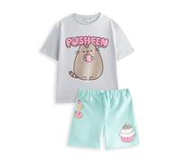 Pusheen the Cat Conjunto Niña Camiseta Gris y Shorts | Camiseta con gráfico verde menta y cinturilla elástica | Ropa casual de manga corta | Mercancía 9-10 años
