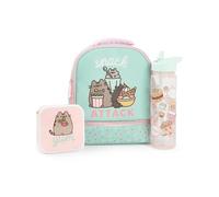 Pusheen the Cat Mint Bolsa de almuerzo, lonchera y botella de bebidas | Snack Attack Set de almuerzo escolar Polkadot para niñas | Botella de agua transparente