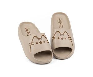 Pusheen the Cat Sliders Damas | Sandalias marrones marrones de dibujos animados para mujer Tabby Cat Character | Beachwear Summer Swimwear Calzado Zapatos