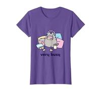 Pusheen Very Busy Gaming Camiseta Camiseta, Mujer, Morado Jaspeado, M