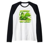 Pushin' My Luck Shamrock Tractor St Patricks Day Camiseta Manga Raglan