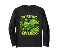 Pushin' My Luck Shamrock Tractor St Patricks Day Manga Larga