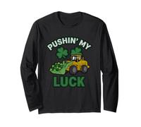 Pushin My Luck St Patrick's Day Funny Shamrock Party Boy Manga Larga