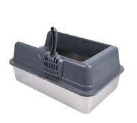 PUSOKEI Caja de Cerrada de Acero Inoxidable con Diseño de Barrera Alta - Caja de de Metal Extra Grande para Gatos para una Fácil Limpieza - Inodoro para Gatos con Entrada Superior para Hogares (Gris