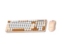 PUSOKEI Combo de Teclado y Mouse Inalámbricos, 2.4G y Bluetooth, Teclado de Máquina de Escribir Retro de 98 Teclas con Teclas Redondas, Mouse Silencioso Ajustable de 3 dpi (Té de la Leche)