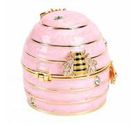 PUSOKEI Joyero Esmaltado en Forma de Panal, Caja con Tapa con Bisagras, Organizador de Joyas de Metal Vintage con Diamantes de Imitación, Caja de Recuerdos Decorativa de Colmena para Mujeres, Regalo