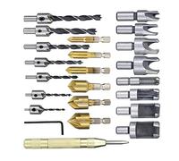 PUSOKEI Juego de Brocas Multifuncionales de 23 Piezas |Brocas para Avellanar Agujeros, Acero Inoxidable, Latón, Hexagonal de 1/4 Pulgadas, Redondo de 3/8 Pulgadas para Carpintería