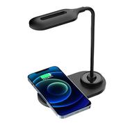 PUSOKEI Lámpara de Escritorio LED con Cargador Inalámbrico, Control Táctil y de Cuello Flexible, Luz de Lectura Regulable de 3 Modos de Color para Oficina en Casa, Carga Rápida para (BLACK)