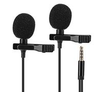 PUSOKEI Micrófono de Solapa de Doble Cabezal, micrófono con Clip de Mini Collar, micrófono de Condensador omnibroteado para teléfono móvil Entrevista de grabación de transmisión en