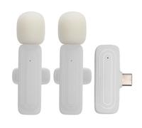 PUSOKEI Micrófono Lavalier, Micrófono de Solapa Inalámbrico con Reducción de Ruido, Alcance de 20M, Conector Tipo C. Grabación Mientras Se Carga, Esponja Resistente Al Viento y (White)