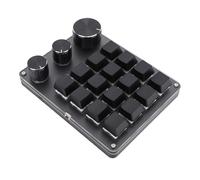 PUSOKEI Mini Teclado de Juegos Mecánicos Macro, 16 Teclas Teclado Programable con Cable con 3 Perillas, Teclado Personalizado con una Mano con Luz LED, Interruptor Rojo, para Wins & OS X (Black)