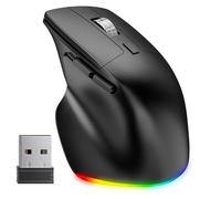 PUSOKEI Ratón Ergonómico Vertical con 800/1200/1600 dpi Ajustable, 2.4 G de Mouse Vertical Bluetooth Inalámbrico con RGB, Recargable para Escritorio Portátil
