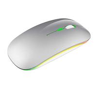 PUSOKEI Ratón inalámbrico, 10M 1200DPI 2.4G Ratón de Juego inalámbrico USB Recargable con luz LED de Colores para 98/Me/2000/XP/Vista/Win 7/Win8/10/Vista OS, etc.(Plata)