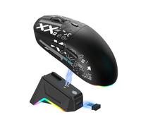 PUSOKEI Ratón Inalámbrico para Juegos de 3 Modos con Luz RGB, Ratón Bluetooth USBC Trimodo 2,4G con Base de Carga Magnética, Velocidad de Sondeo de 12000DPI y 1000Hz (Black)