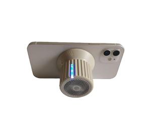 PUSOKEI Soporte Magnético 2 en 1 para Teléfono Celular Altavoz Bluetooth, IPX5 Resistente Al Agua, Ajuste de Perilla de Volumen de 10 Niveles, Sonido Envolvente de 360°, Mini Altavoz (Beige)