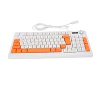 PUSOKEI Teclado de Juego con Cable con Perilla de Volumen, 93 Teclas Dynamic RGB Backlit Teckboard, 25 Teclas sin Conflicto, Teclados Ergonómicos con Cable para PC Portátil (Naranja y Blanco)