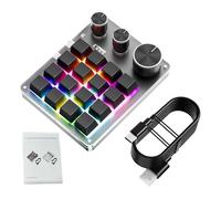 PUSOKEI Teclado Programable Macro con una Mano, 16 Teclas, 3 Perillas, Mini Teclado Mecánico para Juegos con Cable USB para Oficina y Videojuegos (Black)