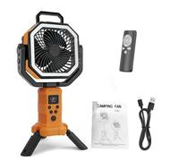 PUSOKEI Ventilador Exterior Recargable con Panel Solar |Luz LED Teledirigida del Soporte del Trípode de la Batería 20000mAh para Acampar (ORANGE)