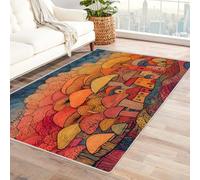 PUSRDEO Alfombra de Arte Digital con Motivos Botánicos ChampiñóN Fácil De Limpiar Ideal para Interiores Exteriores Balcón Patio Duradera（Color Naranja-90x120cm