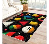 PUSRDEO Alfombra de Arte Digital con Motivos Botánicos GeometríA para Salón Cocina Dormitorio Antideslizante Lavable a Máquina Suave Duradero(Negro-120x150cm