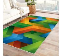 PUSRDEO Alfombra de Formas Abstractas y Colores Vibrantes GeometríA Alfombra para Entrada Baño Cocina Base Antideslizante Gruesa No Destiñe Práctica(Blanco-120x150cm