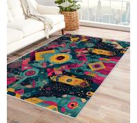 PUSRDEO Alfombra de Formas Abstractas y Colores Vibrantes ParaíSo De La GeometríA para Apartamento Ático Zona Relax Decoración Interior Gran Tamaño Pelo Bajo(White-120x150cm