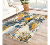 PUSRDEO Tapete Decorativo con Motivo Floral y Color Intenso TóTem Alfombra para Aula Estudio Dormitorio Lavable a Máquina Duradera Práctica（Blanco-150x180cm
