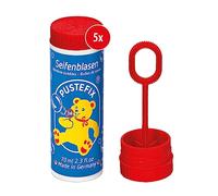 PUSTEFIX Juego de 5 pompas de jabón clásicas, 70 ml, coloridas burbujas fabricadas en Alemania, para bodas, cumpleaños infantiles, oficina de registro, despedida de soltera, 5 x 70 ml, paquete de