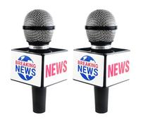 Puteraya 2 micrófonos de noticias falsas para noticias de noticias de ancla de juguete, mini micrófono inalámbrico negro para niños y adultos, disfraz de periodista, Halloween, cosplay