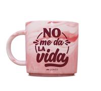 Puterful - Taza con frase No me da la vida - Taza marmolada - Efecto mármol rosa - Regalo Día de la Madre