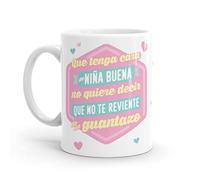 Puterful - Taza con frase Que tenga cara de niña buena - Tazas originales para café - Resistente al microondas y lavavajillas