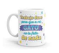 Puterful - Taza con frase Trabajo duro para mi gato - Tazas originales para café - Resistente al microondas y lavavajillas
