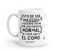 Puterful - Taza minimal con frase Diosa - Tazas originales para café - Resistente al microondas y lavavajillas