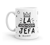Puterful - Taza minimal con frase La verdadera jefa - Tazas originales para café - Resistente al microondas y lavavajillas