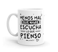 Puterful - Taza minimal con frase Menos mal - Tazas originales para café - Resistente al microondas y lavavajillas