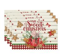 Puthernm 4 Manteles Individuales Navideños de Color Rosa Nieve con Árboles de Navidad, Manteles Individuales de Invierno para Decoración de Cocina y Comedor K