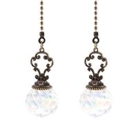 Puthernm Juego de 2 Tiradores de Cadena de Ventilador de Techo Transparente de Estilo Vintage Tiradores de Bola de Prisma de Cristal