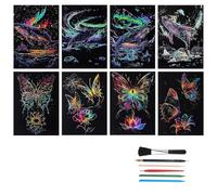 Puthernm Noctilucent Glow In The Dark 8 Sheet Stratch Paper Rainbow Painting Paper con 4 Herramientas de Paisaje Grabado de Grabado