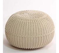 PUTHLLA Puf Redondo Tejido a Mano con Forma de Cable, Taburete otomano, Tejido con cordón de algodón Trenzado, puf para Suelo, Color Beige, 50 x 50 x 40 cm (20 x 20 x 16)