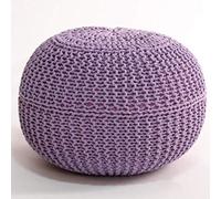 PUTHLLA Puf Redondo Tejido a Mano, Taburete otomano, Estilo Cable, Tejido con cordón de algodón, puf para Suelo, para Hoom, Morado, 50 x 50 x 40 cm (20 x 20 x 16)
