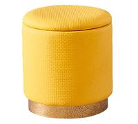 PUTHLLA Reposapiés otomano Redondo de Terciopelo con Tapa de Almacenamiento para Sala de Estar, Dormitorio, Taburete Tipo puf Vintage, tocador tapizado, reposapiés para Cambiar Zapatos en Amarillo (