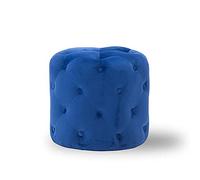 PUTHLLA Reposapiés otomano Redondo nórdico con Hebilla tapizado en Tela y Marco de Madera Maciza, Mueble pequeño para Sala de Estar en Color Azul Claro