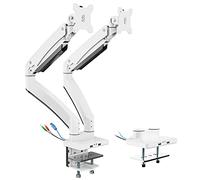 PUTORSEN Soporte Monitor Double para Pantalla Plana y Curvada de 17"-35", Brazo Monitor Doble de Gas con Altura Regulable con inclinaciones, 15 kg/Brazo, con USB 3.0, VESA 75&100mm,Blanco